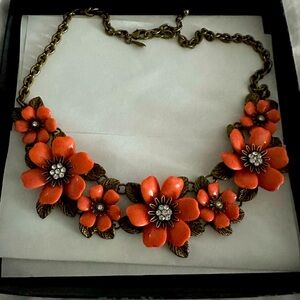 Orange, tangerine and rhinestone Joan Rivers statement necklace